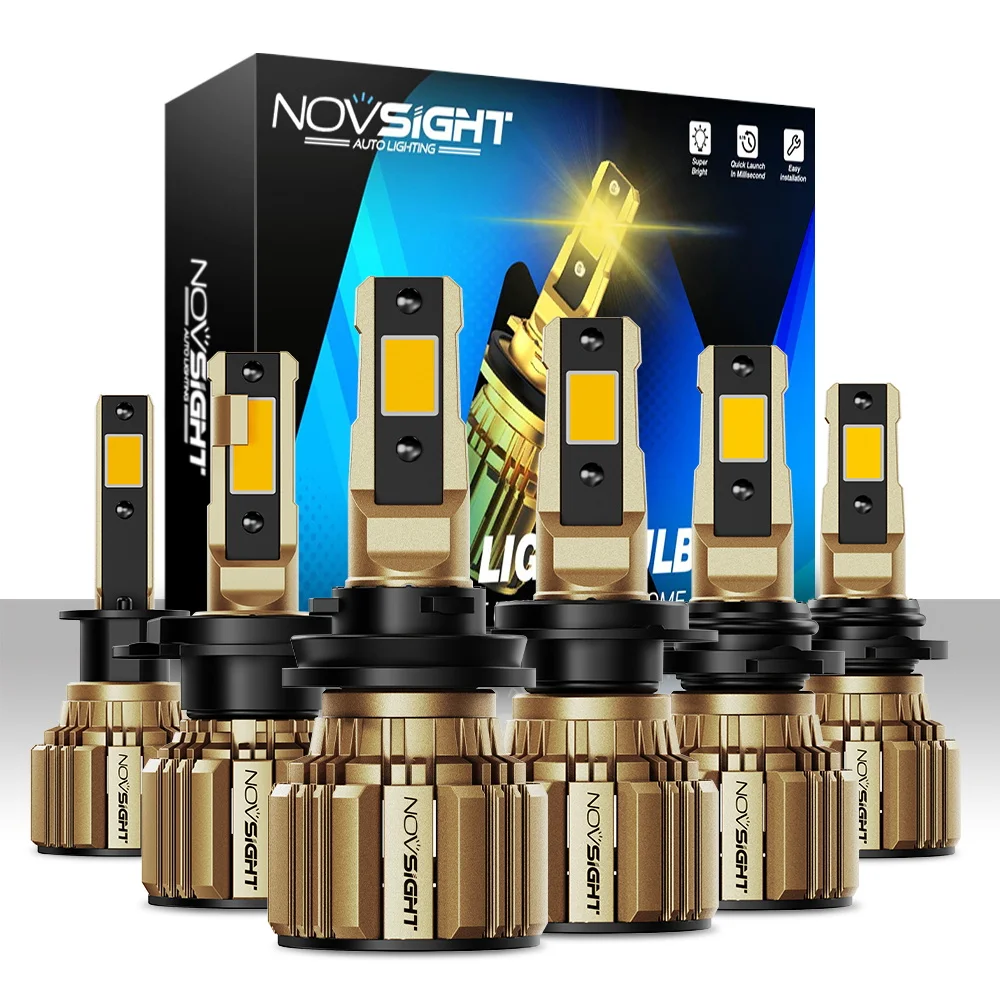 NOVSIGHT A500 N74Y H11 LED Headlight Yellow Light For Car LED H1 H7 9005 9006 3000K 72W LED Auto Headlamp High Brightness Bulbs