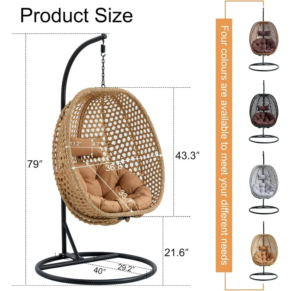 Rattan Swing Chair with Foldable Basket,Hammock Chair with Metal Stand,Lounge Chair for Garden Backyard,Yellow