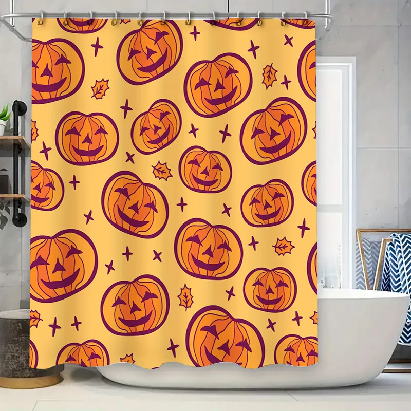 

Halloween Pumpkin Shower Curtain Decorative Fabric Shower Closures for Bathroom Vivid Printing Non-slip Rubber Waterproof Bath L