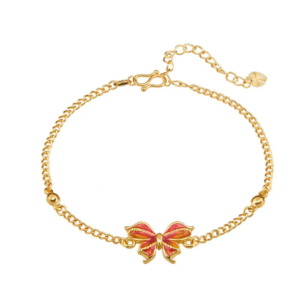 New Ins Style Dream Orange Butterfly Bracelet Hand-painted Enamel Niche Design Light Luxury High-end Hand Accessories for Women