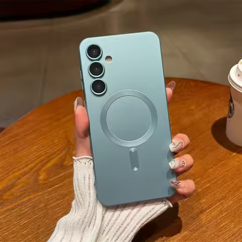 Lens Glass Matte Soft Silicone Phone Case For Samsung Galaxy S25 Ultra S24 Plus S23 S22 S21 FE Magsafe Magnetic Cover Funda