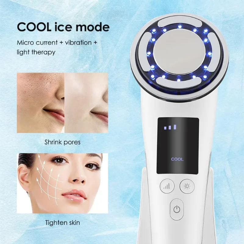 Masajeador Facial EMS frío y caliente, máquina de estiramiento Facial, terapia de fotones LED, dispositivo de belleza limpio, eliminación de arrugas, antienvejecimiento, cuidado de la piel