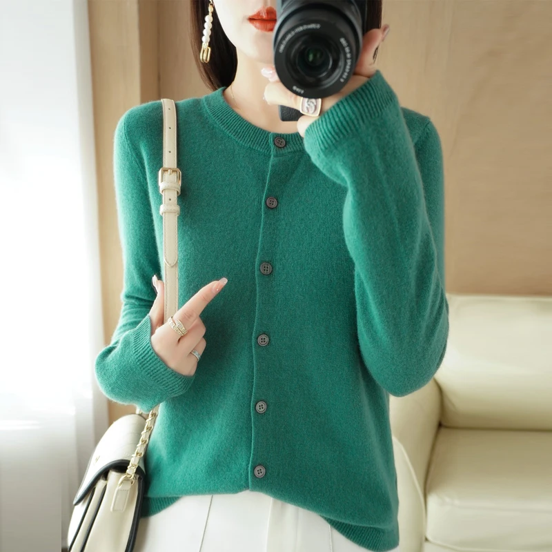 Women\'s Knitted Cardigan Spring And Autumn New Women\'s Round Neck All-Match Sweater Coat Korean Style Fashion Loose Top