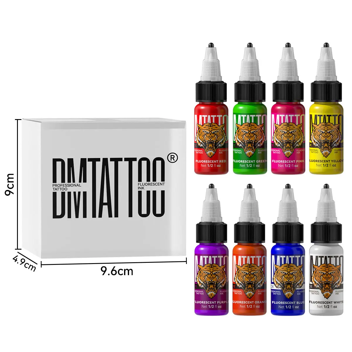 DM 8PCS Fluorescent Tattoo Ink Pigment Body Art Tattoo Kit Professional Beauty Paints Makeup Tattoo Supplies Semi-permanent
