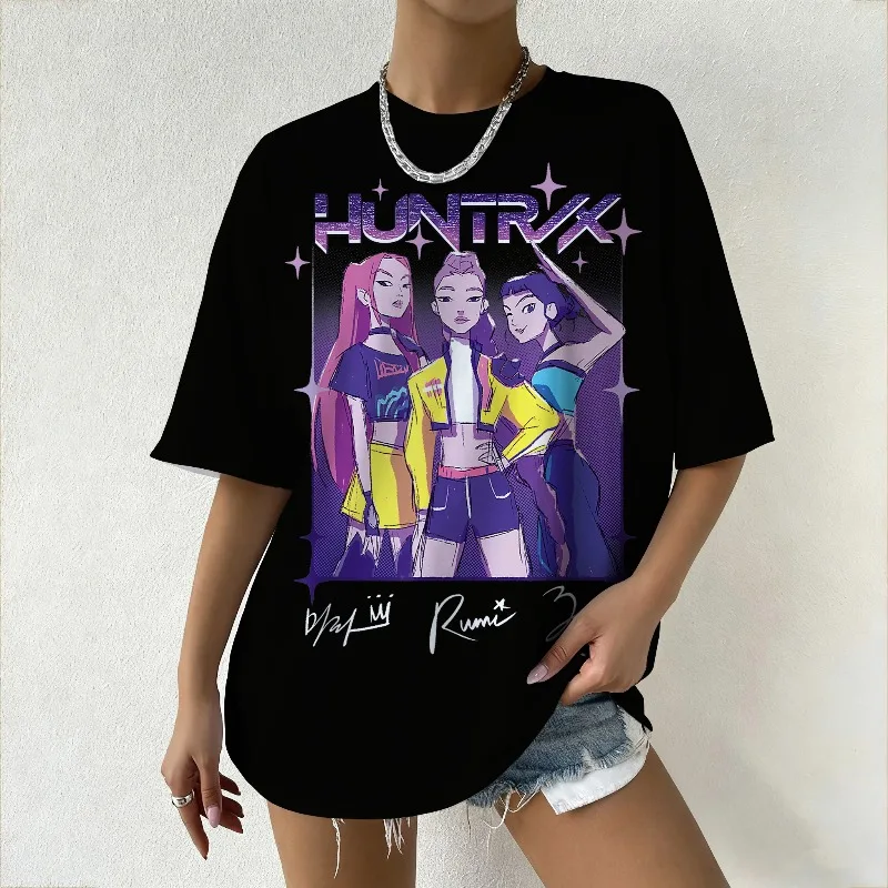 

Women's KPop Demon Hunters Printed T-Shirt Summer Trendy Street & Various Occasions, Featuring HUNTRIX Group Characters Y2k Top