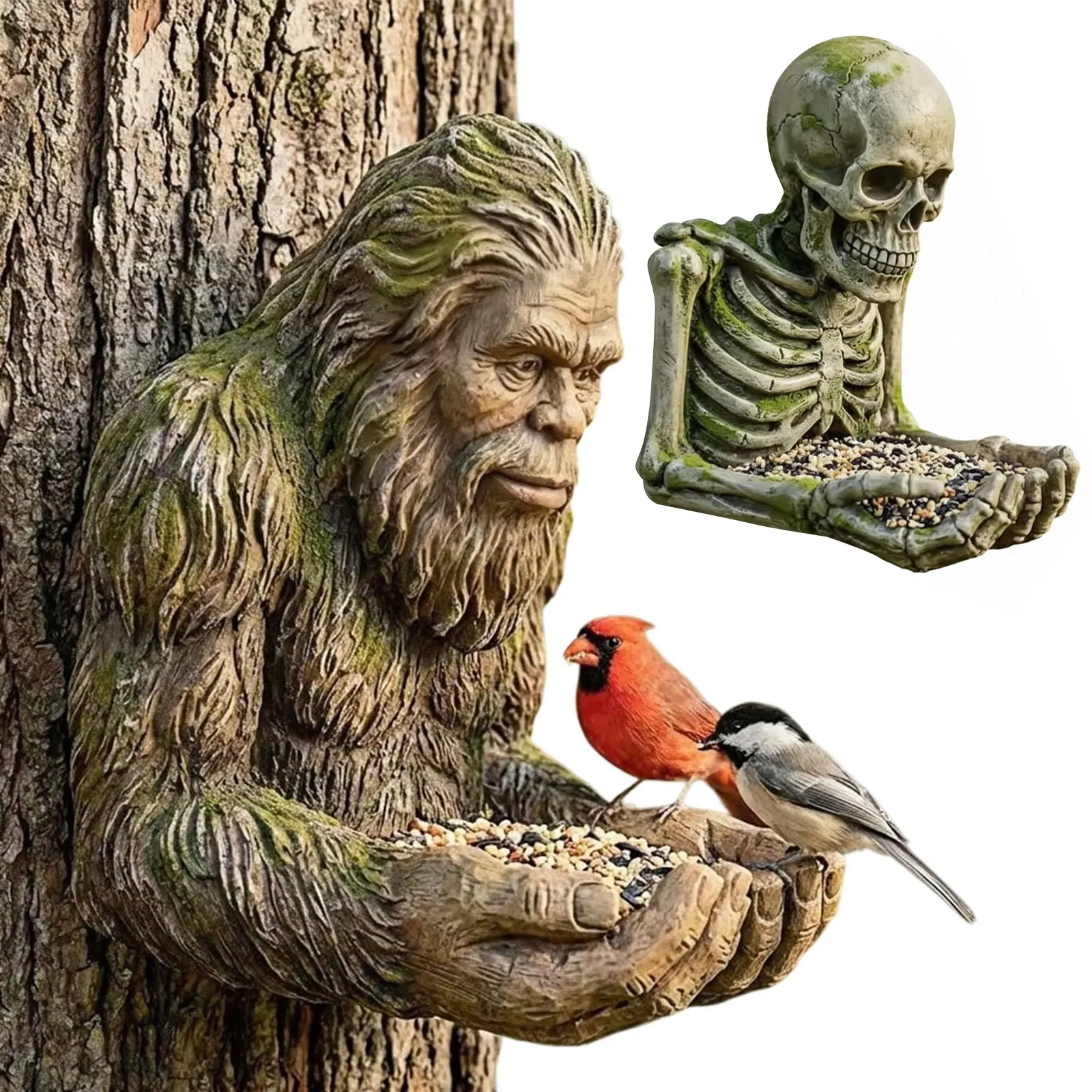 

Bird Feeder with Hidden Keyhole Hanger Waterproof Tree-Mounted Outdoor Sculpture Feeders for Outdoor Backyard Patio Yard Porch