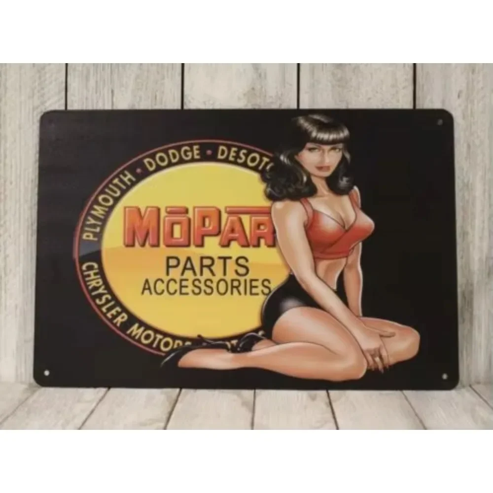 Mopar Pinup Girl Tin Sign Vintage Retro Style Mechanic Garage Car Auto Parts 16x12inch 40x30cm