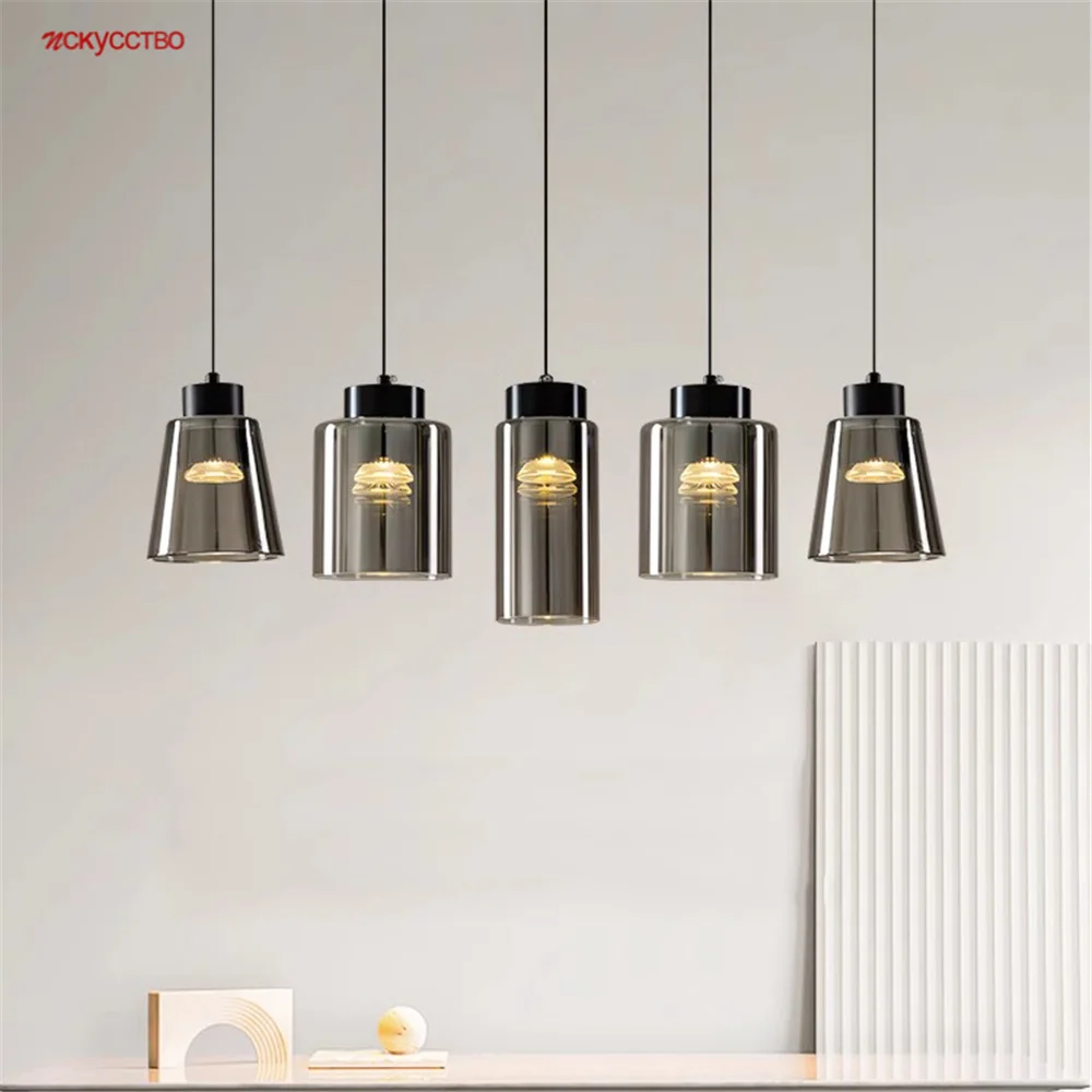 

2024 Fashion Smoke Gray Bottle Led Chandeliers For Store Dining Room Kitchen Indoor Suspension Luminaire Loft Lighting Fixtures