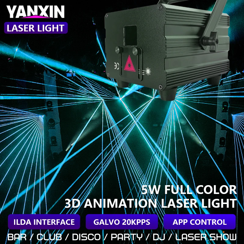 5W DJ Laser Light Projector RGB Animation 3D Scanner ILDA DMX Stage Wedding Bar Disco Club Party Xmas Show IOS Android Control