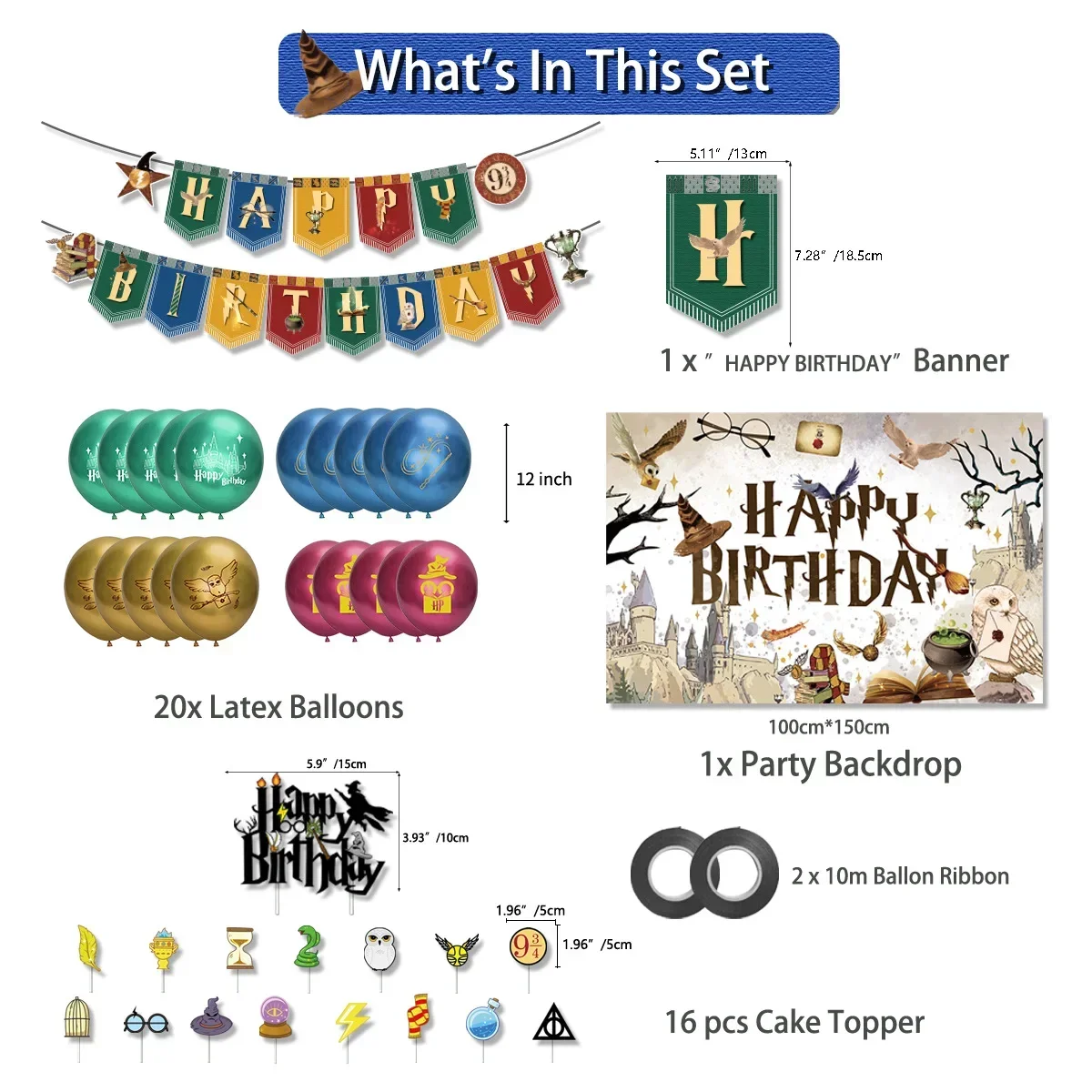 Cute Harry Potter Birthday Party dinnerware Disposable Banner Cake Topper Hanging Flag Harry Potter Balloons Birthday Decoration