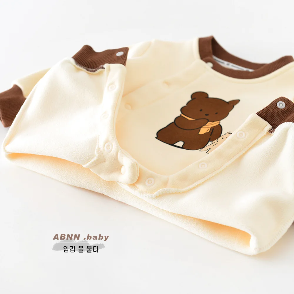 Autumn Winter Baby Boys Bodysuit Cotton Plus Velvet Cartoon Warm Infant Boys Rompers Fleece Thicken Newborn Boys Jumpsuit