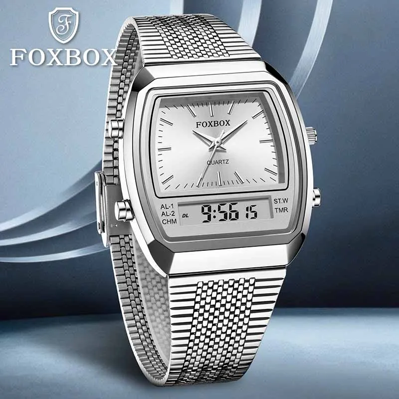 

FOXBOX 2026 New Luxury Mens Watch Sports Fashion Digital Watches Men Waterproof Luminous Steel Quartz Wristwatches Reloj Hombre