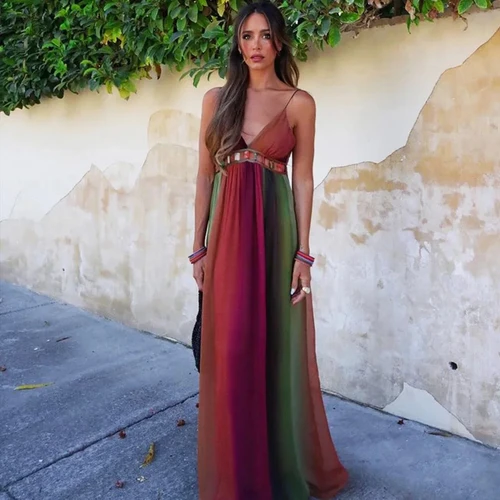 Imagen 2 del producto PRINTKAOIR 2024 Falda larga retro para mujer, sexy, sin mangas, sin espalda, diseño hueco, adecuado para fiestas y vestidos de playa