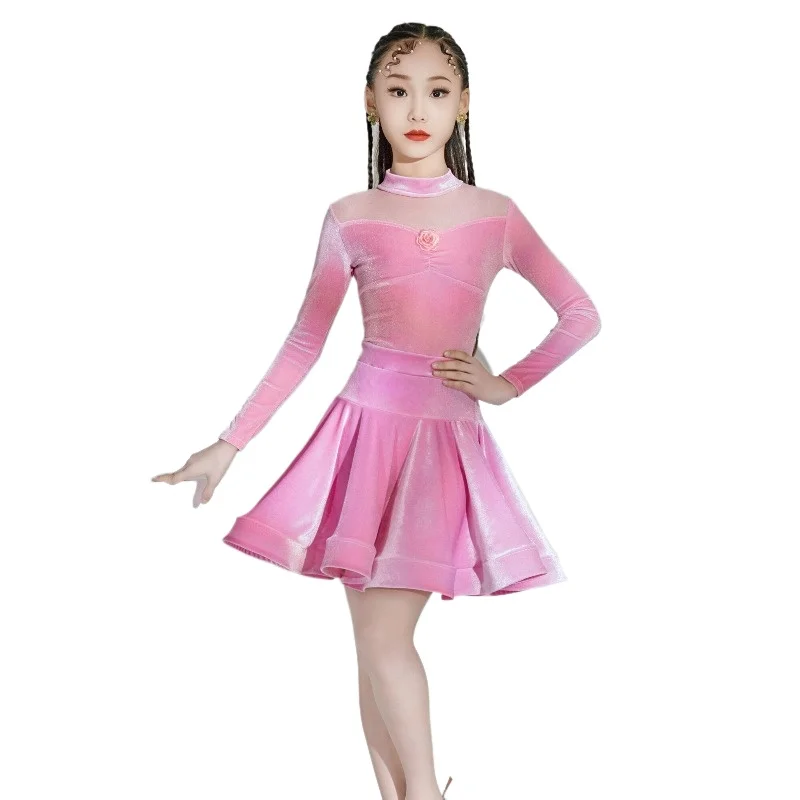 

Autumn and winter children's Latin dance practice costumes, girls' competition dresses, flared skirts, dance performance outfits