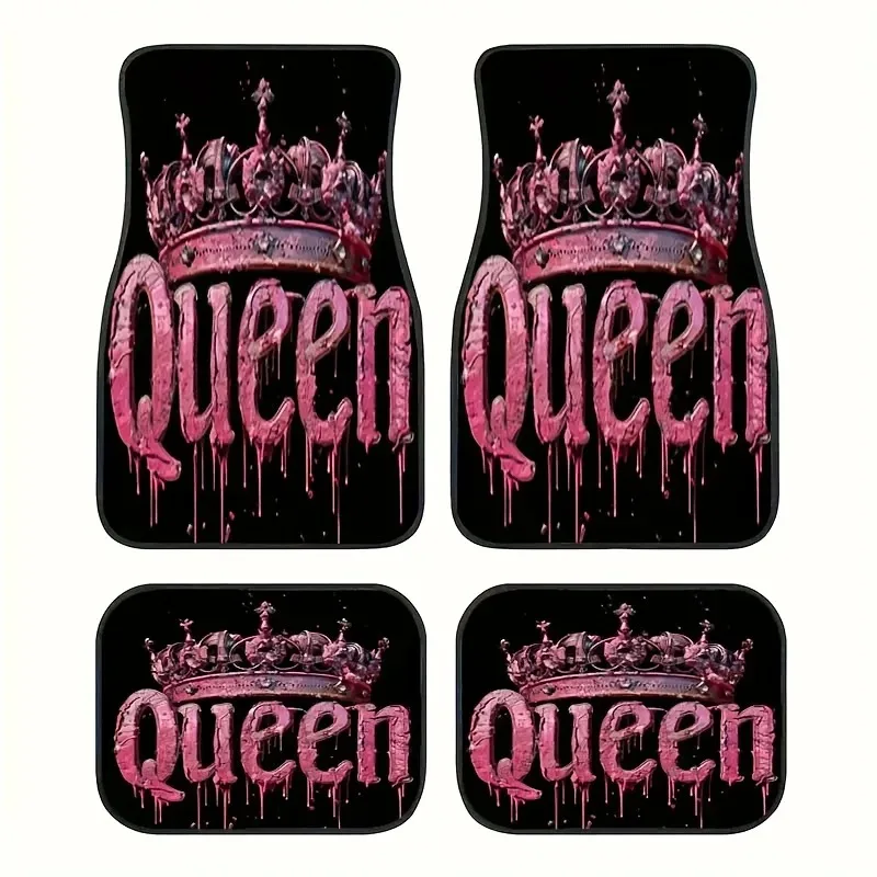

Queen Crown Print Car Floor Mat 4pcs For All Model Dirt-proof Washable Durable Front Rear Mats Set Interior Accessorie Suit Gift