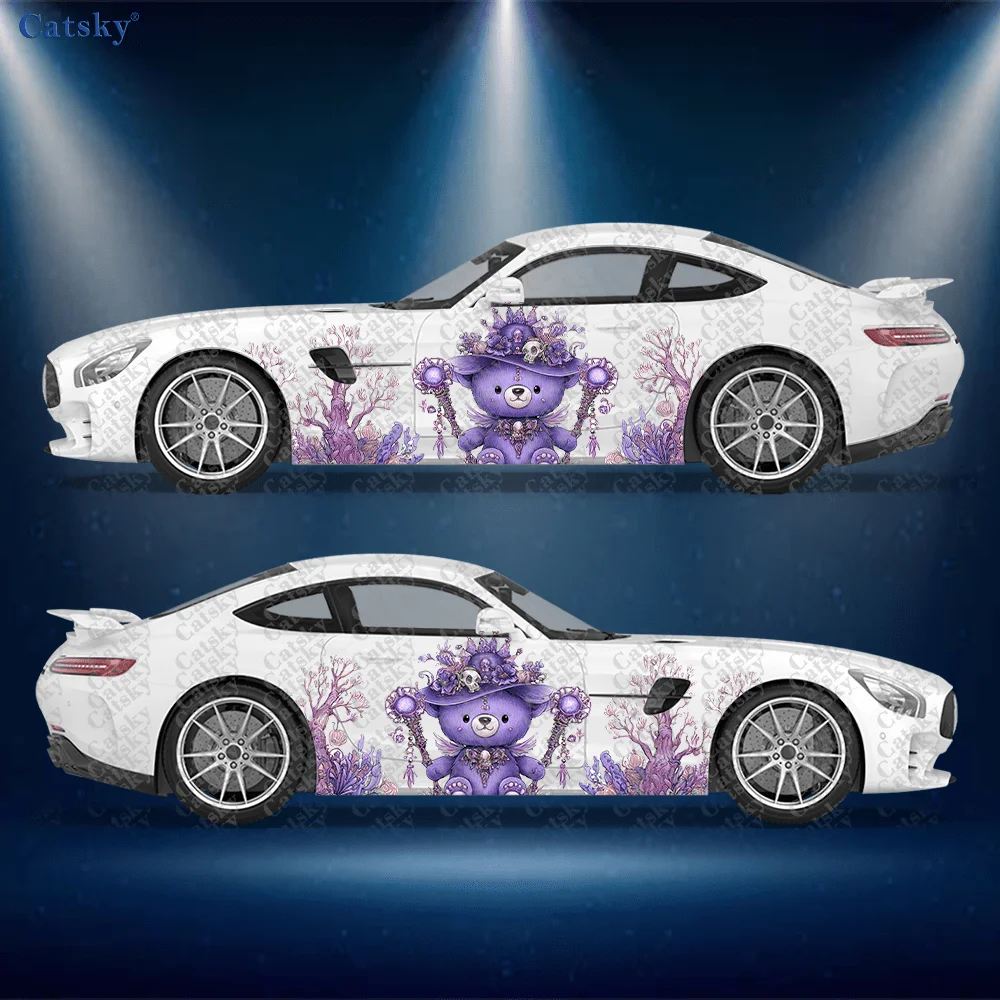 2pcs Purple Magic Wizard Bear Stickers, Suitable for Cars and Trucks, Durable, Fade-resistant, Install and Remove Car Vinyl Wrap