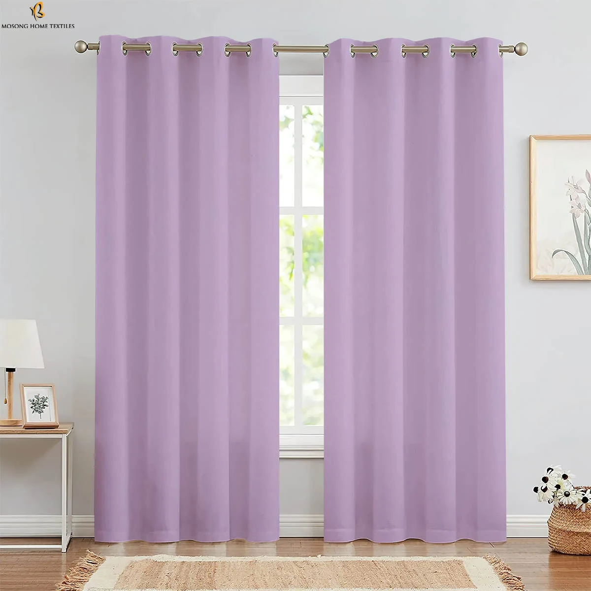 Simple Purple Blue Solid Color Printed Curtains Modern Minimalist Style Bedroom Living Room Kitchen Decorative Curtains 2 Pieces