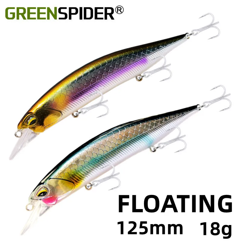 

GREENSPIDER New Floating JERKBAIT Fishing Lure 125mm 18.2g Wobbler Minnow Tungsten Longcast Bass Pike Bait Lure Tackle