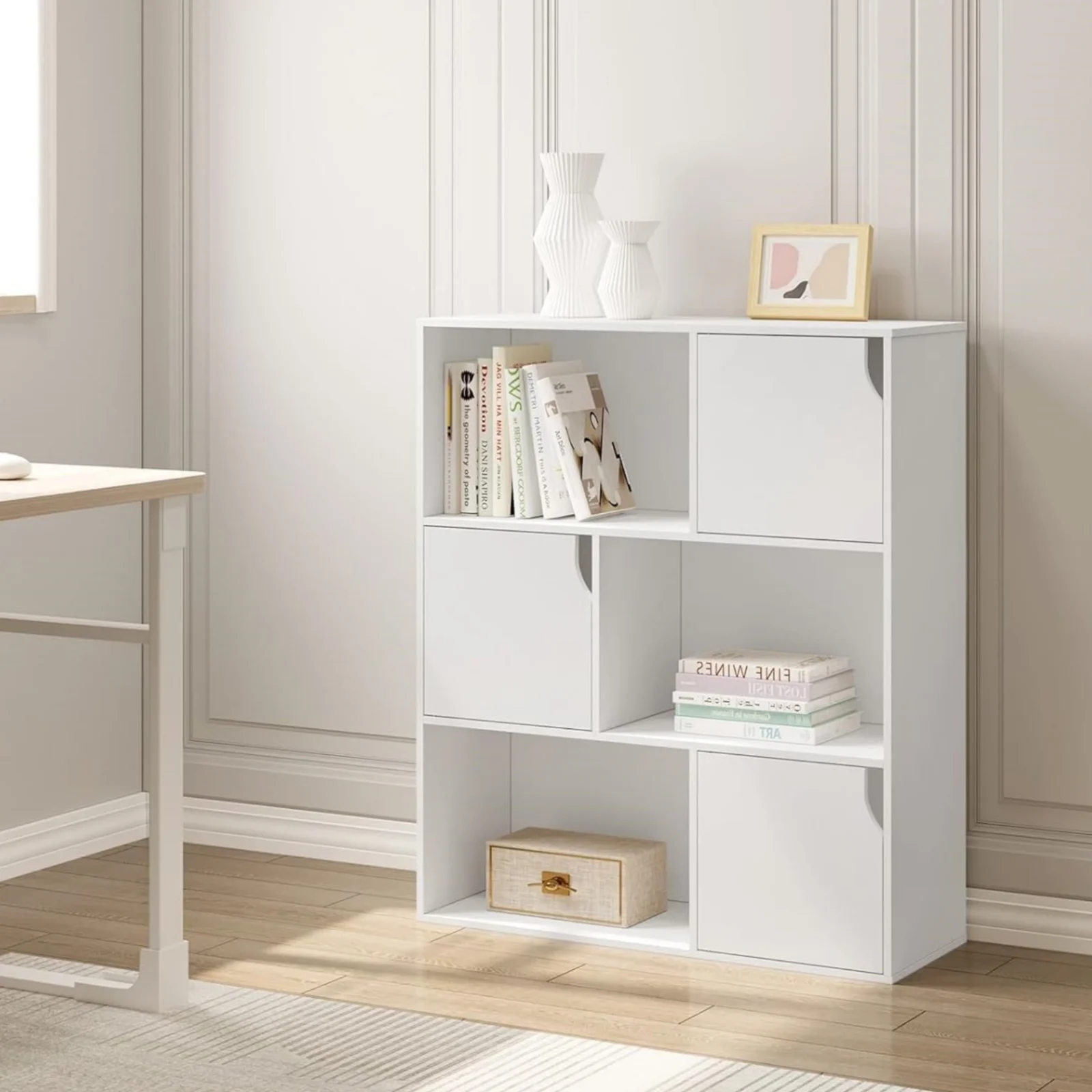 Weiß/Eiche Hell Bücherregal Stehendes Regal mit 6 Würfeln Aufbewahrungsorganizer als Raumteiler für Büro, Arbeitszimmer, Wohnzimmer