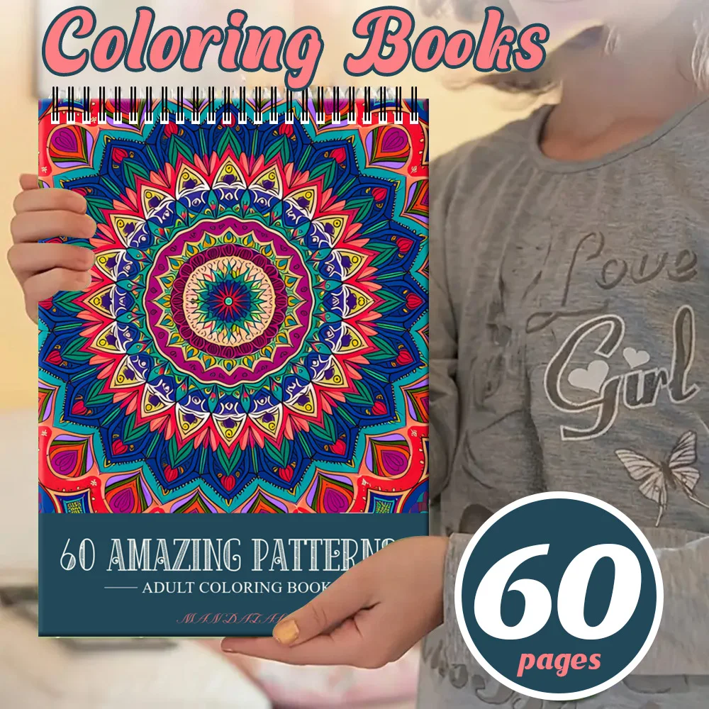 60 Pages Creative Coloring Book Brilliant Mandala Adult Coloring Book Stress Relieving Art Pencil Colored Coloring Drawing Book