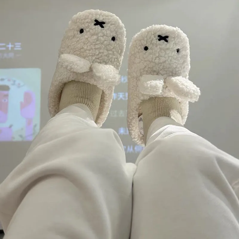 Kawaii أنيمي الكرتون جديد ميفي أرنب نعال من القطن لطيف الخريف الشتاء داخلي دافئ أفخم لينة أسفل النعال للفتيات هدية