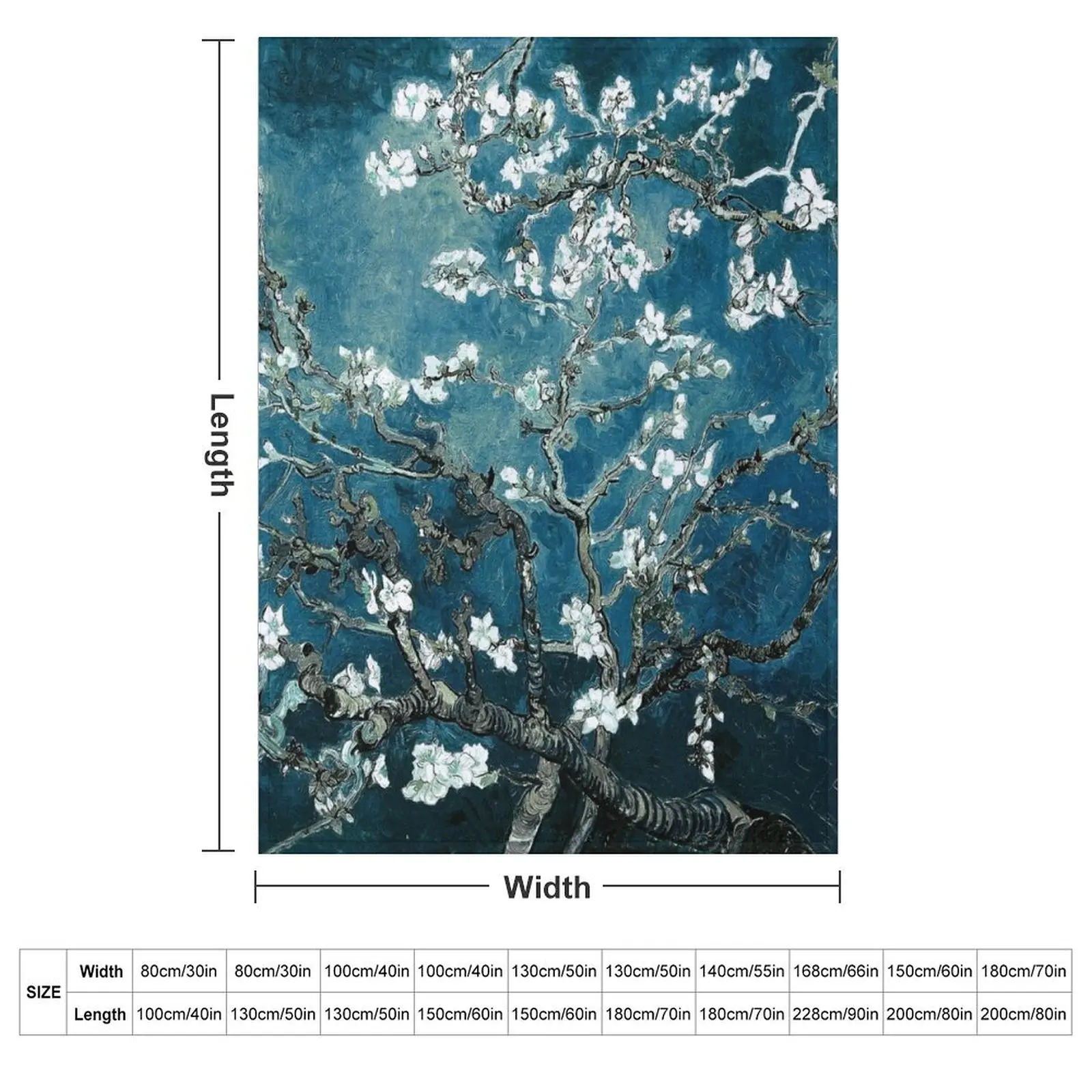 Van Gogh Almond Blossoms Dark Teal Throw Blanket For Sofa Thin bed plaid Blankets For Sofas Blankets