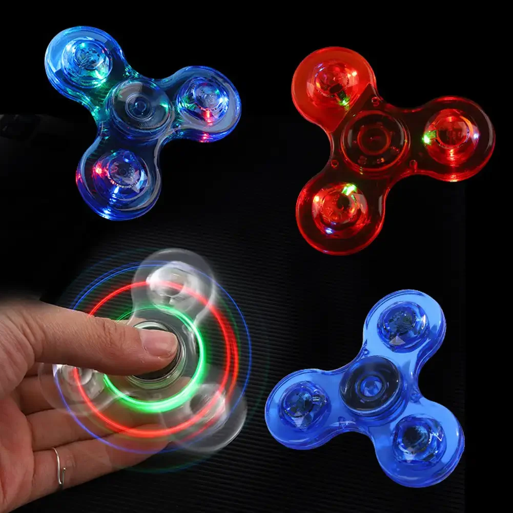 Crystal Luminous LED Light Fidget Spinner Hand Top Spinners Glow in Dark EDC Stress Relief Toys Kinetic Gyroscope for Children