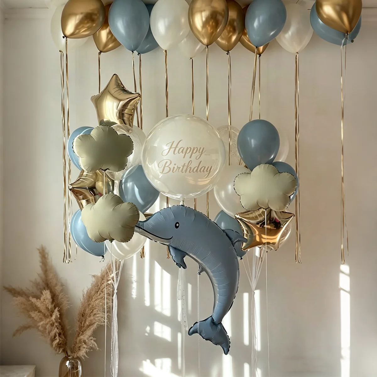 Delfin-Ballon-Set, Delfin-Aluminiumfolienballon, wolkenförmiger Ballon für Dusche, Geburtstagsfeier-Dekoration, Foto-Requisiten