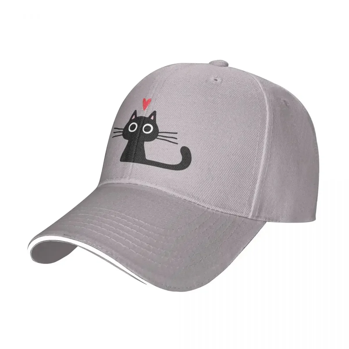 Cute Black Cat with Heart | Kitten Valentine Cap Baseball Cap ny cap Visor sun hat Men's hat Women's