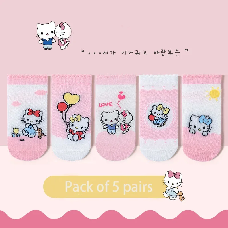 

5 Pairs Sanriou Hello Kitty Socks for Girls Kawaii Summer Baby Socks Children's Socks Cartoon 2025 new Festival Birthday Gift