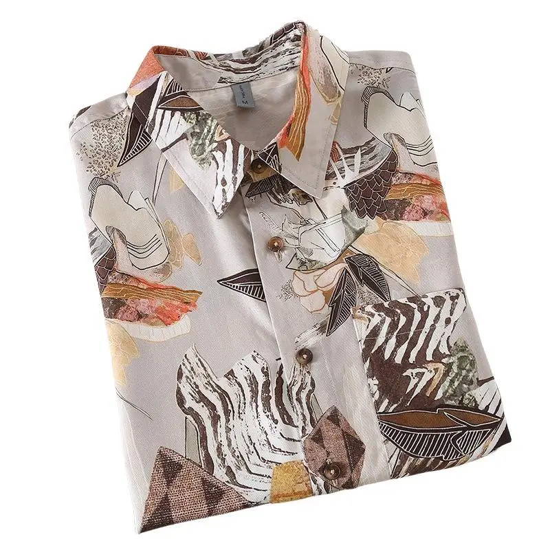 Lyocell-camisas coreanas de manga corta para hombre, Top con bolsillo, estampado de solapa, Patchwork, ropa fina informal, verano, playa, 100%