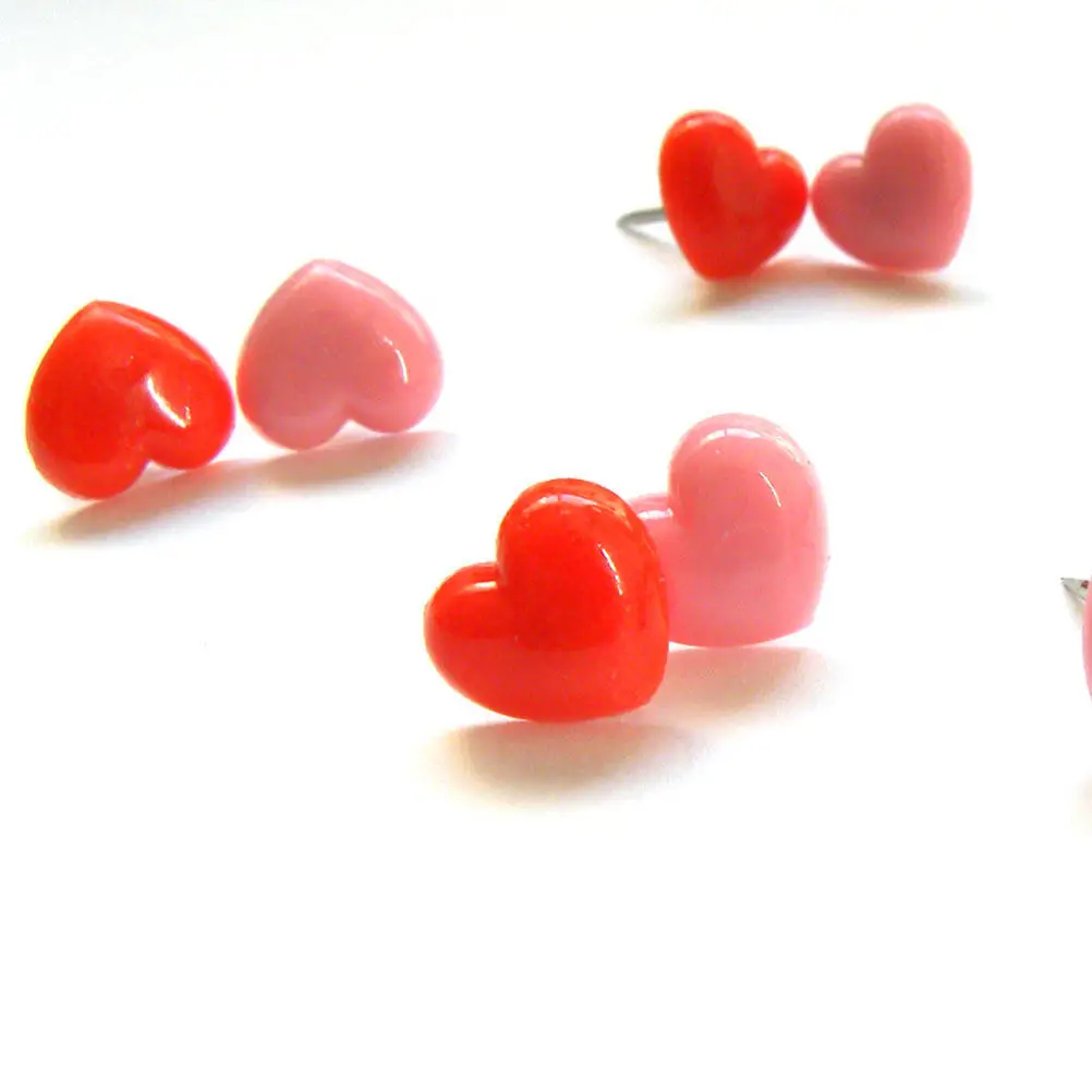 Heart Shaped Push Pins 2 Boxes Metal Iron Tips Plastic Round Heads Fashionable Patterns Decorative Thumbtacks for Corkboard