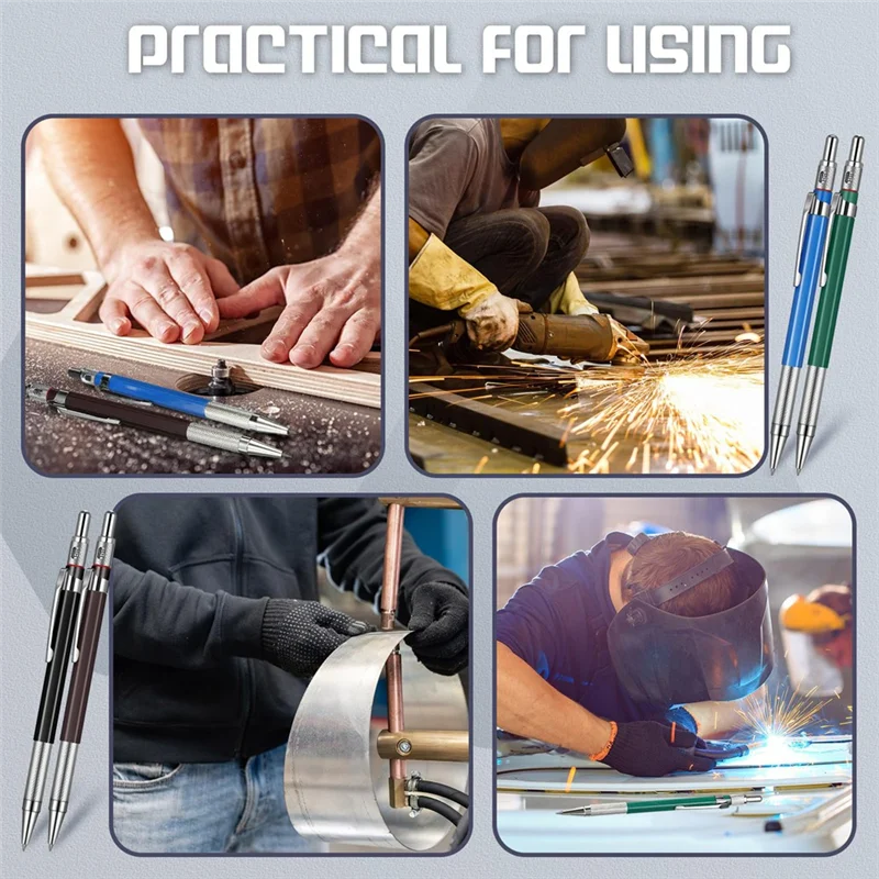 【Must-Haves】Welder Pencil With 60 Pieces Round Refills Mechanical Pencil Metal Marker Pen For Construction Workers,Welders, Plum