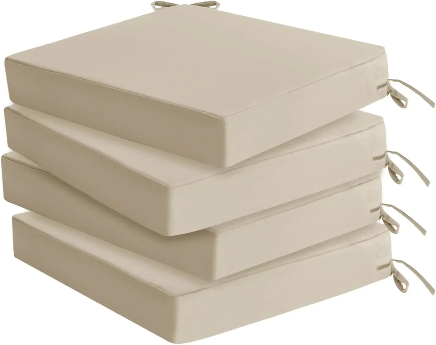 

Набор водонепроницаемых устойчивых к выцветанию подушек для патио из 4 штук с завязками и потайной молнией, бежевый, 18,5x16x2 дюйма