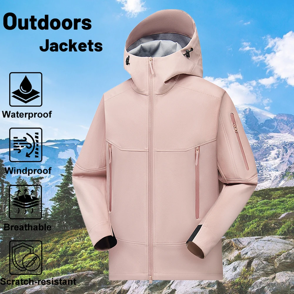 Spring Jacket Women Outdoor Jogging Hiking Soft Shell Coats Hooded Waterproof Rainproof Camping Skiing Climbing Windbreaker
