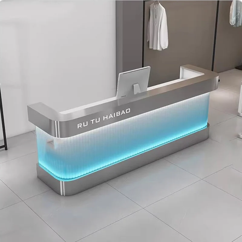 الحد الأدنى مكاتب الاستقبال Led الجمال الفاخرة فريدة من نوعها متجر بار صالون مكاتب الاستقبال الرفوف الحديثة الأثاث التجاري Mostrador
