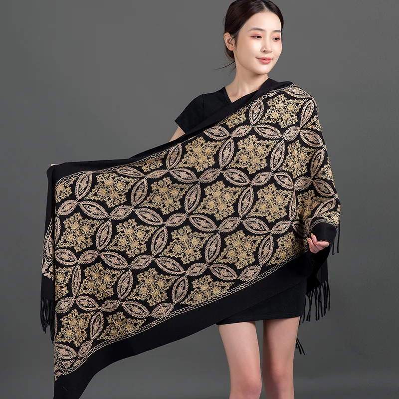 Paisley Pashmina Winter Women Embroidery Cashmere Scarf Thicken Warm Lady Tassel Shawl Blanket Scarves Bufanda Mejur Wraps