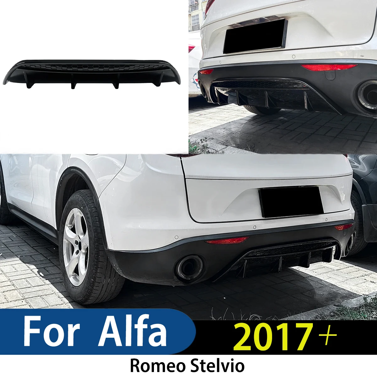 

For Alfa Romeo Stelvio 2017+ Rear Bumper Splitter Spoiler Diffuser Lip Guard Protector Cover Accessories Modification Exterior