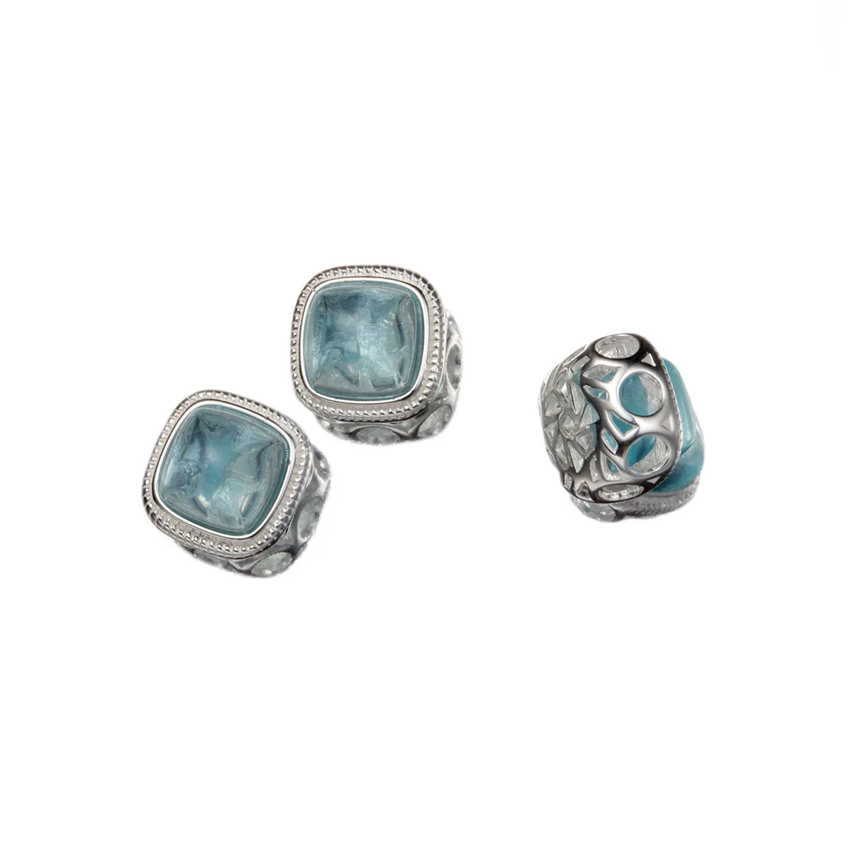 1pc 925 Sterling Silver Exquisite Aquamarine Stone Paved Charm Beads 11x9.5mm Bracelets Bangles Jewelry Spacers DIY Jewelry Make