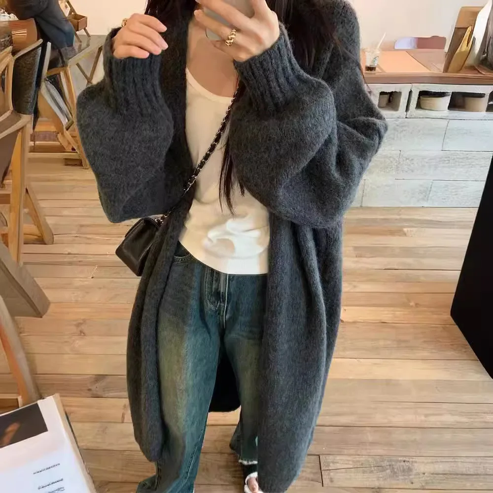 

Long Knitted Coat, V-neck, Buttonless Temperament, Cardigan, Sweater Over Sweater, Women's Loose Winter 2025