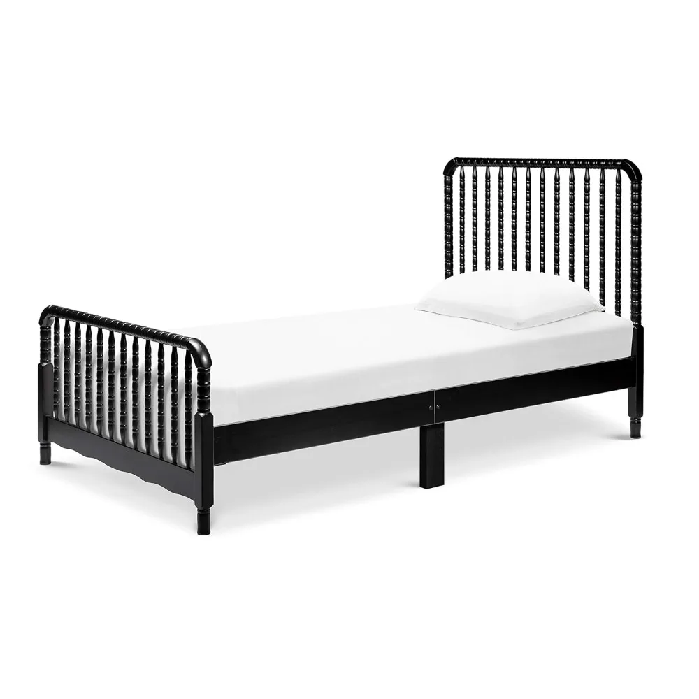 Twin-Bed with Wood Spindle Posts in Ebony-Mattress Support Slats Included