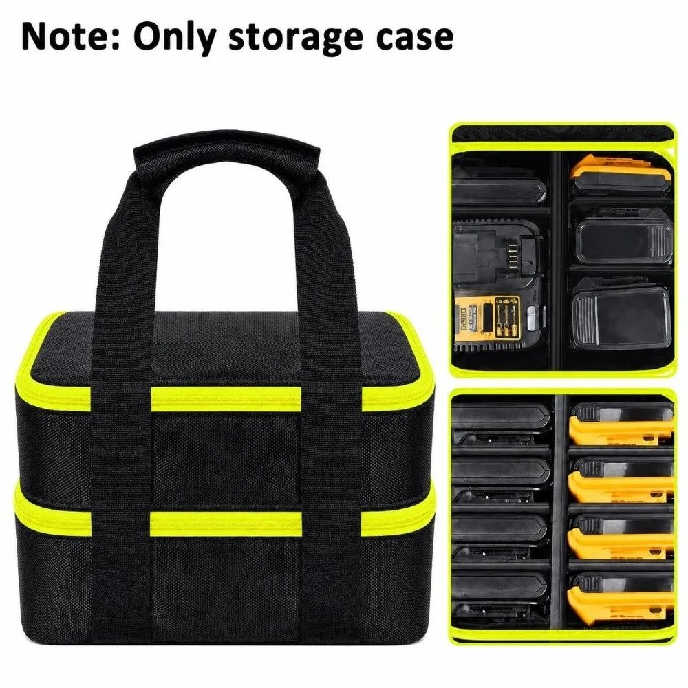 Portable Battery Storage Bag Waterproof Double Layer Power Tool Accessories Fit DEWALT 20V Lithium Battery Charger Compatible