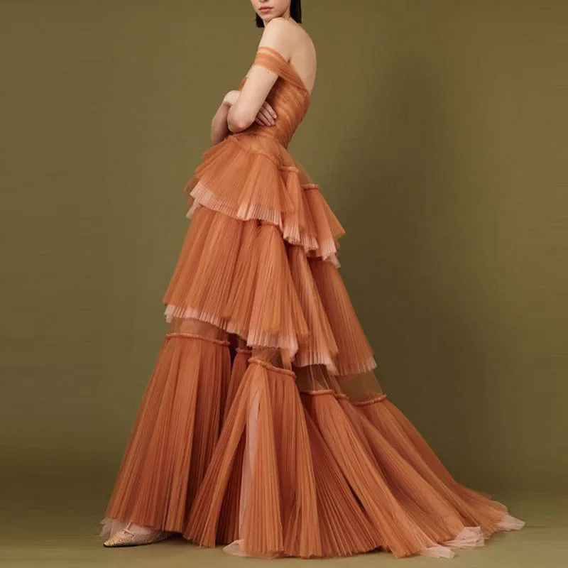 New Party Dresses For Photoshoot Tulle Off The Shoulder Long Lush Photography Formal Dress Layered Custom Made Prom Gown