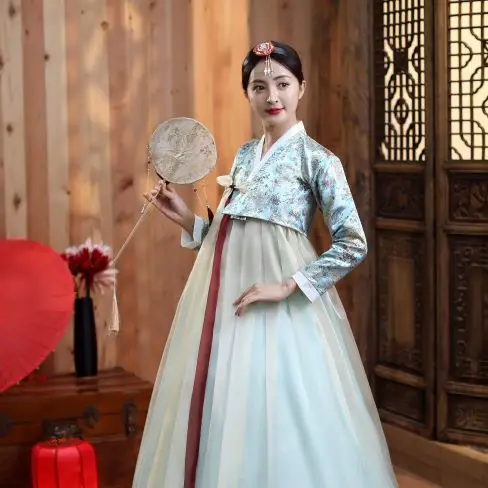 

2025 Hanbok performance costume traditional court dress women ethnic minority Korean dance performance yarn hanbok costume set