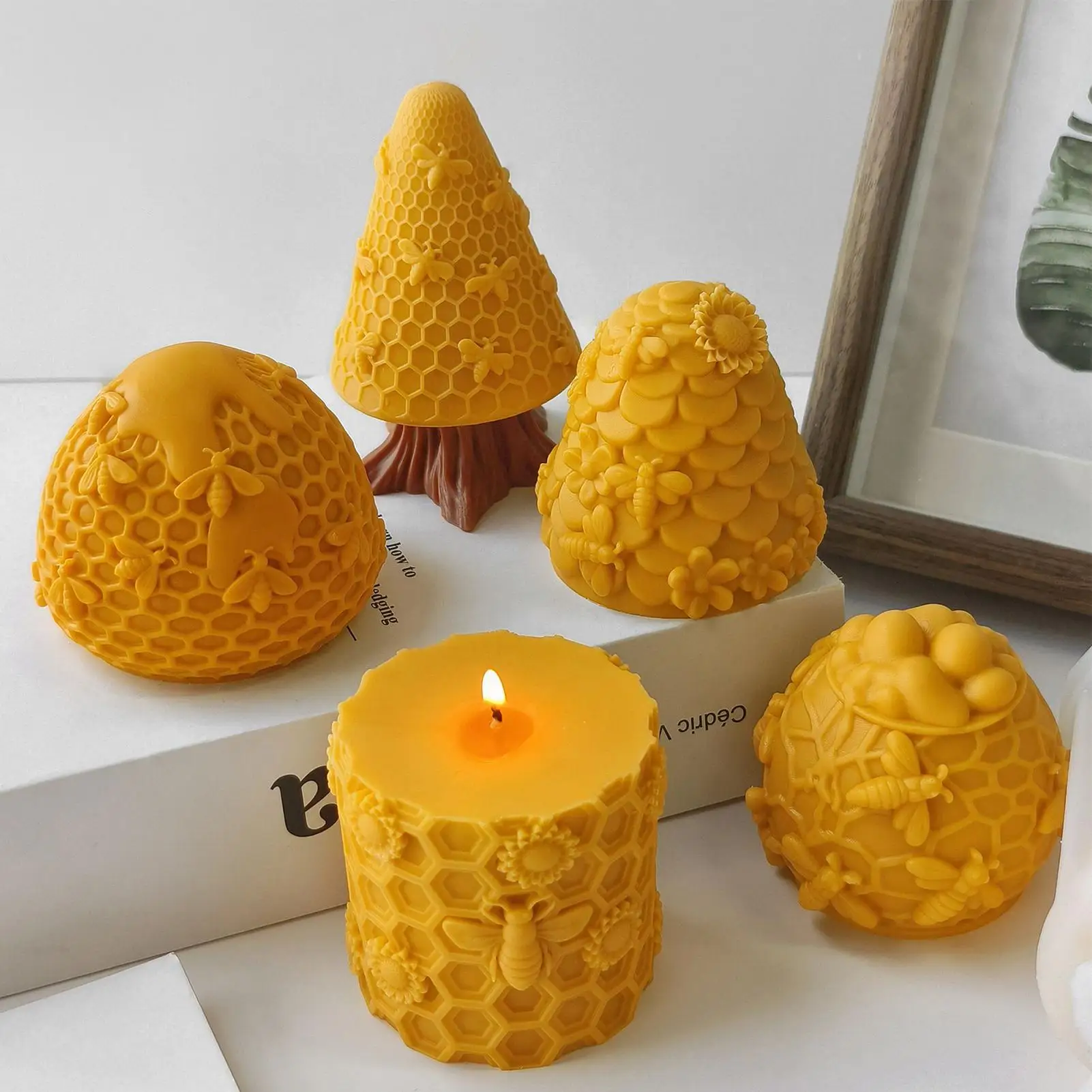 

3D Honeycombs Bee Cylinder Silicone Mold Handmade Aroma Candle Plaster Ornament Mould Soap Candle Making Supplies