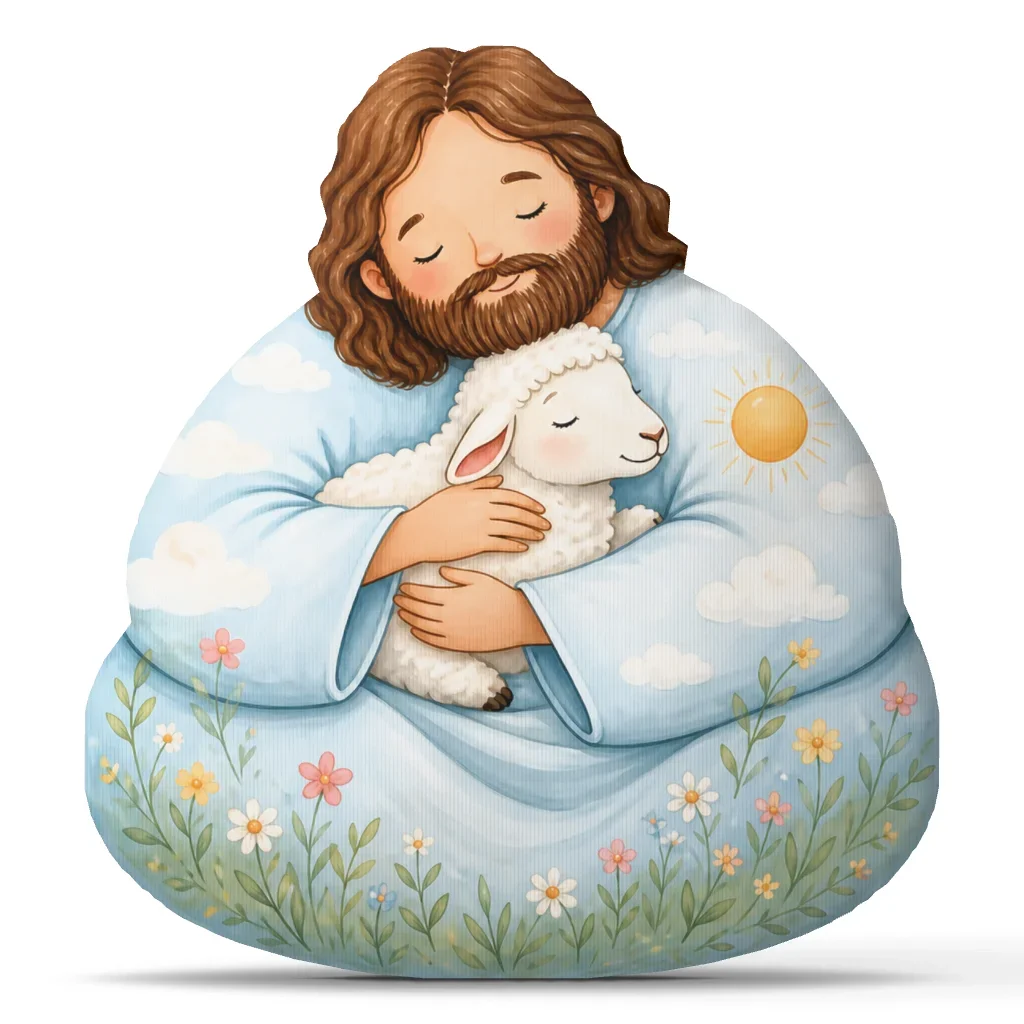 Jesus Good Shepherd Throw Pillow Christian Lamb Cushion Religious Prayer Room Decor Plush Shaped Stuffed Faith Gift Home