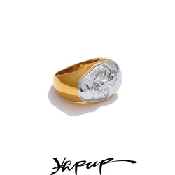 Yhpup Statement Stainless Steel Metal Face Polished Ring Rust Proof Fashion Attractive Finger Jewelry Accessories
