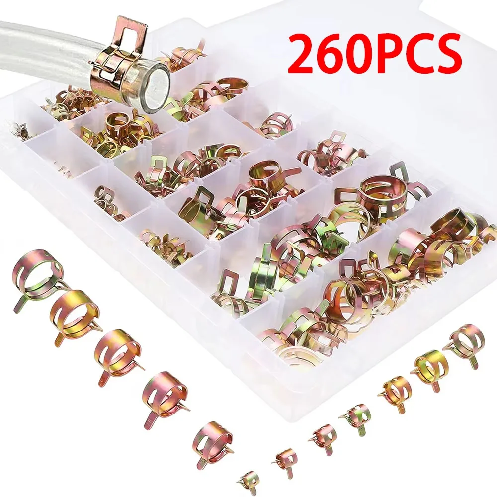 260 PCS 6-25mm Hose Spring Clip Clamps Fasteners Silicone Vacuum Hose Pipe Clamp Steel Wire Air Tube Water Pipe Clip 12 Sizes