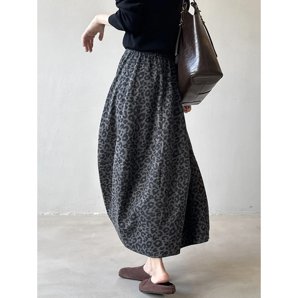 Spring and Autumn Simple Commuting Retro Leopard Print High Waisted Hip Hugging A-Line Skirt for Women