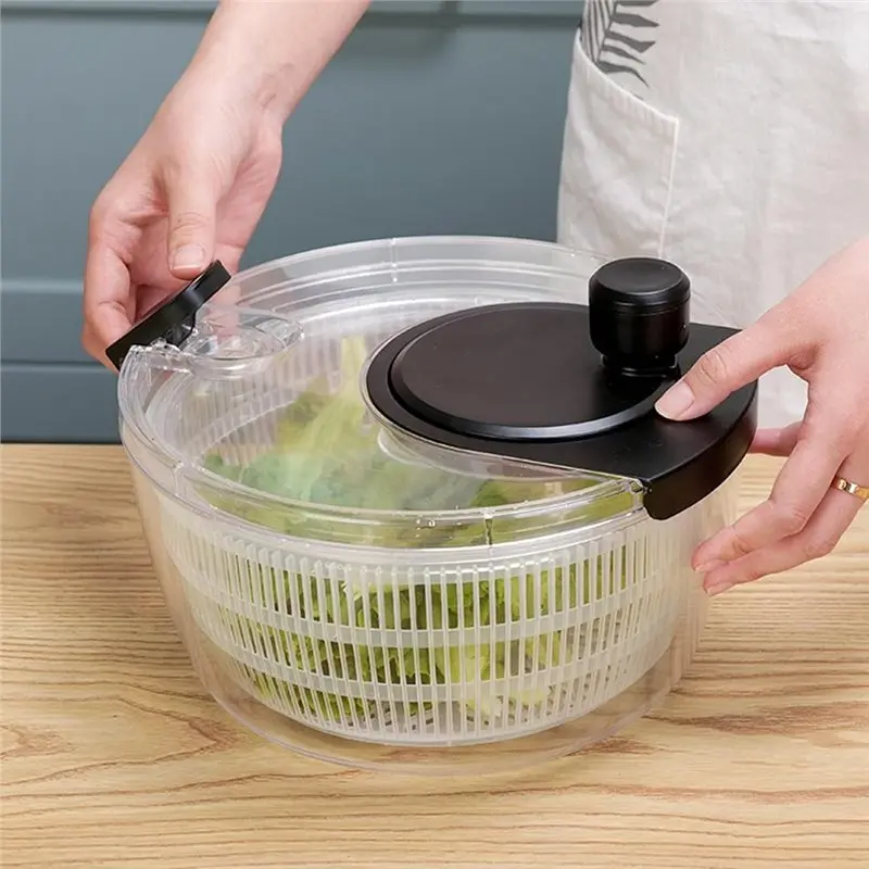 PHFU-Salad Spinner Hand Dehydrator,Clear Bowl With Built-In Strainer, Fruit And Veggie Dryer, Easy To Clean Kitchen Tool